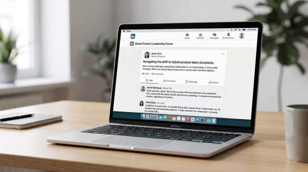 Professional networking in niche digital communities.