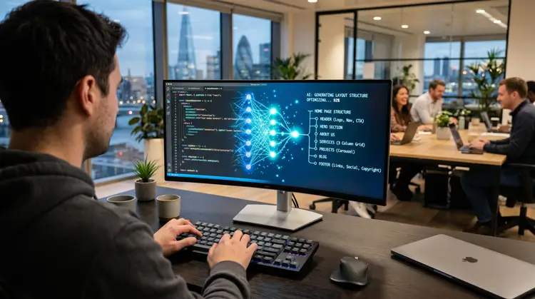How artificial intelligence impacts the custom WordPress website cost by streamlining rapid wireframing while human developers handle complex database logic.