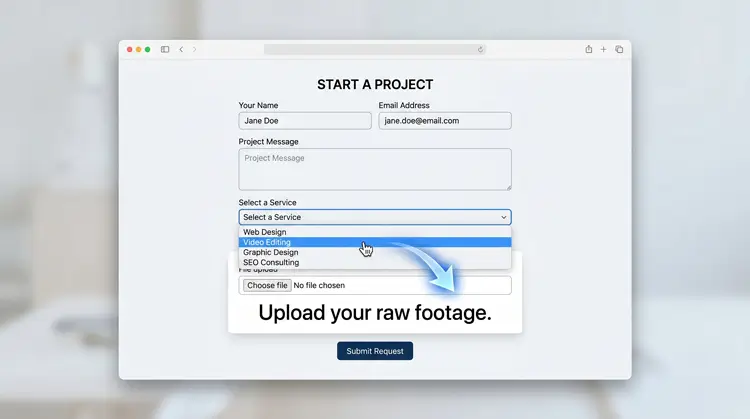 A smart WordPress form using conditional logic to reveal a custom file upload field based on a user's dropdown selection.