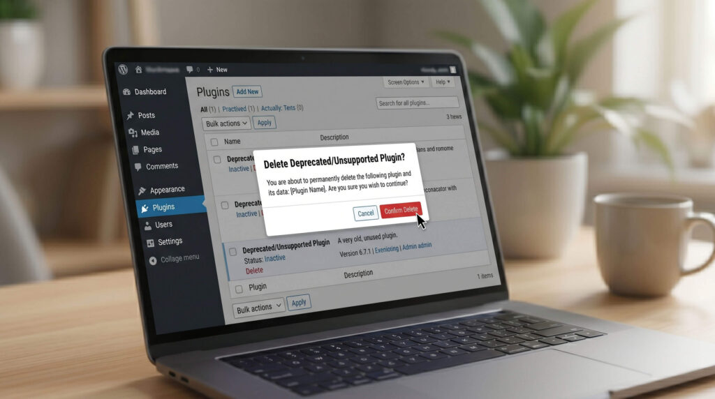 Deleting unused WordPress plugins to improve security.