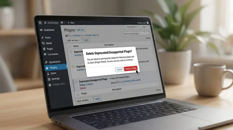 Deleting unused WordPress plugins to improve security.