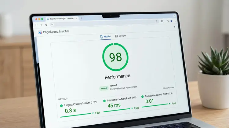 Achieving a perfect Core Web Vitals score on PageSpeed Insights.