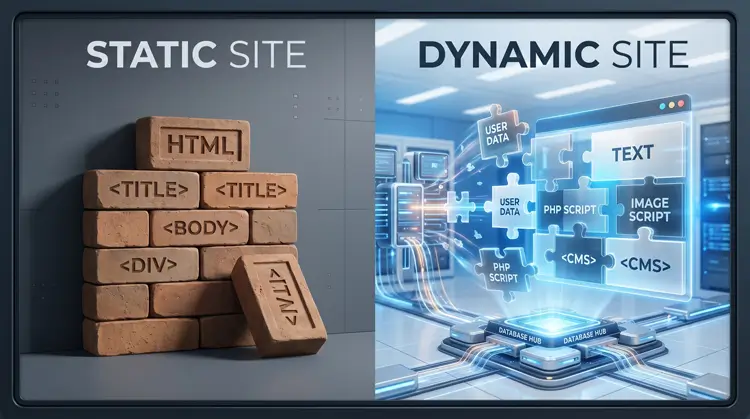 Step-by-step flowchart showing how WordPress uses PHP and MySQL to generate a dynamic website page.