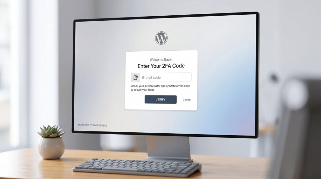Logging into WordPress using Two-Factor Authentication.