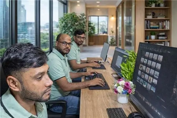 About Us Renuom team collaborating on high-performance web development and professional video post-production.