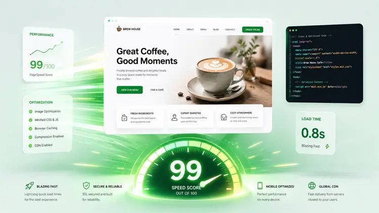 Astra restaurant theme template scoring high on Google Core Web Vitals and PageSpeed Insights