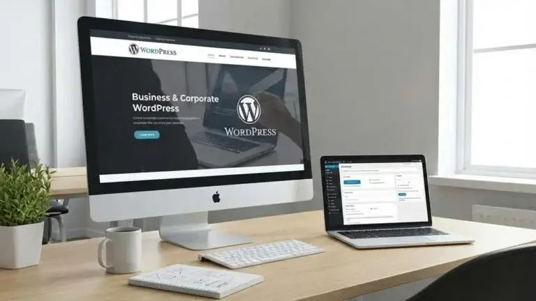 Desktop computer and laptop displaying professional business and corporate WordPress website design solutions.