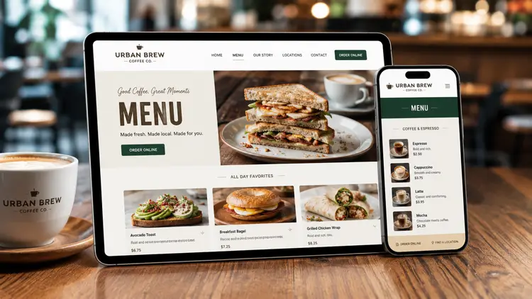 Free WordPress theme for the best restaurants showing a mobile-responsive digital food menu