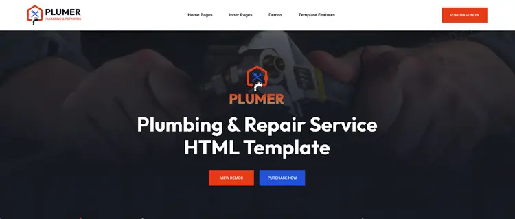 A visual screenshot of the Plumbing-X website template designed for local plumbing companies and home service contractors.