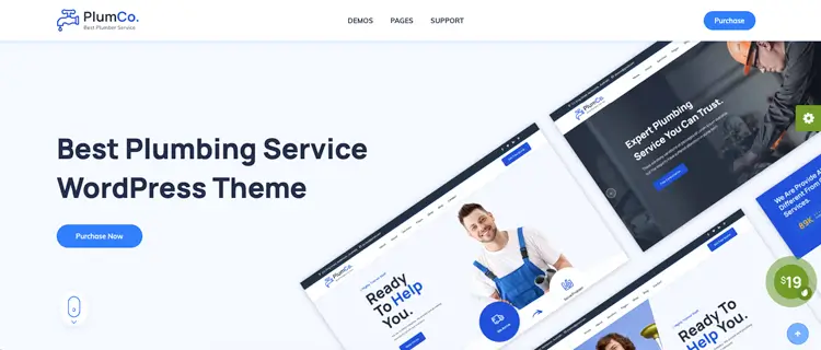 A visual screenshot of the Plumco website template designed for local plumbing companies and home service contractors.