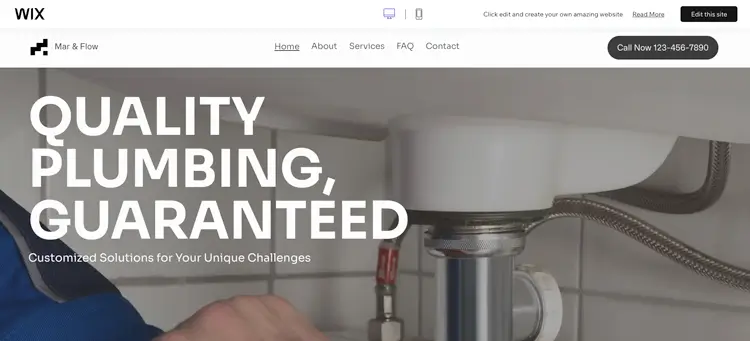 A visual screenshot of the Wix-Plumlbing website template designed for local plumbing companies and home service contractors.