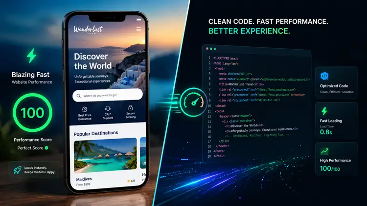 Google Core Web Vitals speed test results showing a fast travel agency website