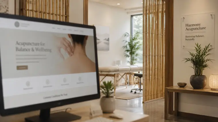 A professional acupuncturist treating a patient, representing a calming clinic website design.